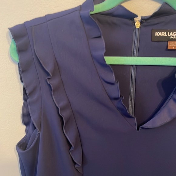 Karl Lagerfeld Navy Blue - Size 8 Sleeveless Flutter Hem - Picture 3 of 10